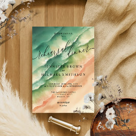 グリーン海ビーチサマーウォーターカラー結婚ズディナー 招待状