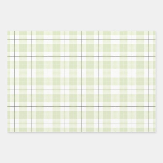 グリーン淡い色のの調整されたジェイドプレイドパターン ラッピングペーパーシート (正面)