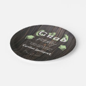 グリーン淡い色のぼやけタイポグラフィ卒業パーティー ペーパープレート (アングル)