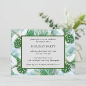 グリーン淡い色のウィンターパインコーンホリデー招待状 サンキューカード (スタンド正面)