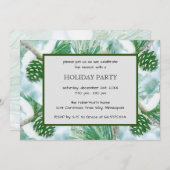 グリーン淡い色のウィンターパインコーンホリデー招待状 サンキューカード (正面/裏面)