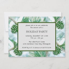 グリーン淡い色のウィンターパインコーンホリデー招待状 サンキューカード