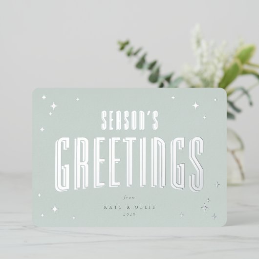 グリーン淡い色のシーズングリーンズレトロスターズフラット 箔シーズンカード (立ち正面)