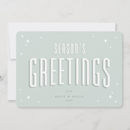 グリーン淡い色のシーズンズグリーティングレトロスターズフラット シーズンカード (正面)