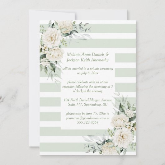 グリーン淡い色のストライプフローラ披露宴のみ 招待状 (正面)