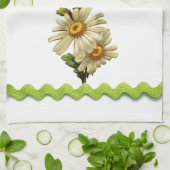 グリーン淡い色のデイジー キッチンタオル (折り畳み)