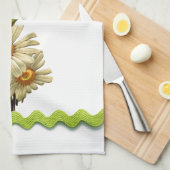 グリーン淡い色のデイジー キッチンタオル (四つ折り)