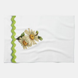 グリーン淡い色のデイジー キッチンタオル