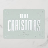 グリーン淡い色のメリークリスマスレトロスターズフラット 箔シーズンカード (正面)
