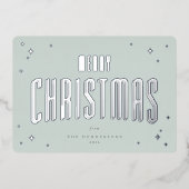 グリーン淡い色のメリークリスマスレトロ星写真 箔シーズンカード (正面)