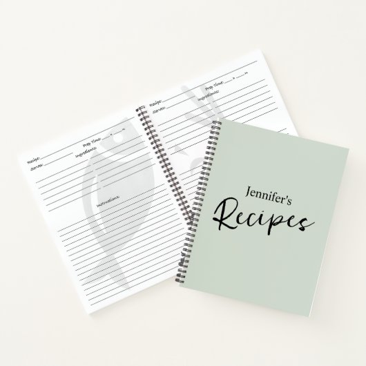 グリーン淡い色のレシピ ノートブック (内部)