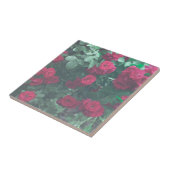 グリーン淡い色のレッドローゼフラワーズスケッチ タイル (側面)