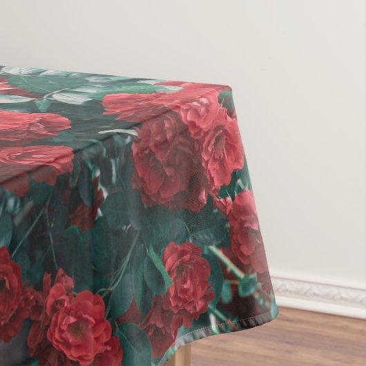 グリーン淡い色のレッドローゼフラワーズフローラプリント テーブルクロス (インサイチュ)