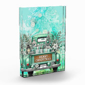 グリーン淡い色のヴィンテージトラックメリークリスマス フォトブロック (左)