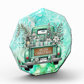 グリーン淡い色のヴィンテージトラックメリークリスマス フォトブロック (左)