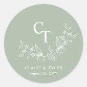 グリーン淡い色の結婚モノグラム封筒用シール ラウンドシール (正面)