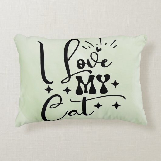 グリーン淡い色の装飾用クッションとラブマイキャット文字。 アクセントクッション (正面)