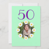 グリーン淡い色の50誕生日パープルシンプルひまわり 招待状 (裏面)