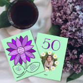 グリーン淡い色の50誕生日パープルシンプルひまわり 招待状