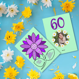 グリーン淡い色の60誕生日パープルシンプルひまわり 招待状