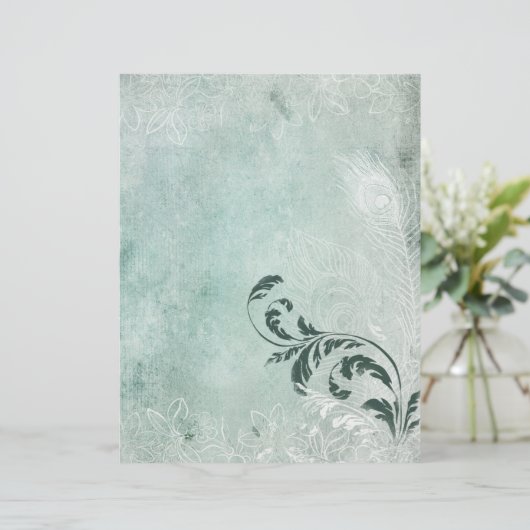 グリーン淡い色の&ホワイトピーコックフェザーススクラップブック紙 (スタンド正面)