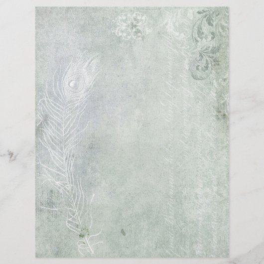 グリーン淡い色の&ホワイトヴィンテージフェザージャーナル紙 (正面)