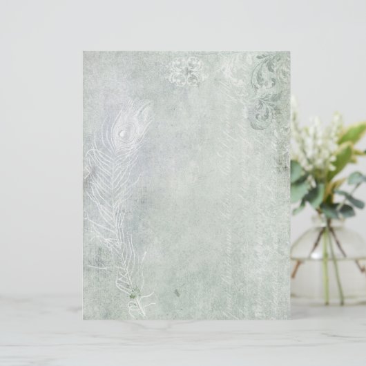 グリーン淡い色の&ホワイトヴィンテージフェザージャーナル紙 (スタンド正面)