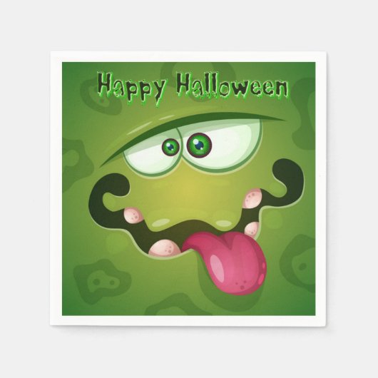 グリーン熱狂するモンスター顔 スタンダードカクテルナプキン (正面)