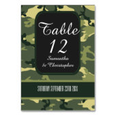 グリーン狩りまたは軍隊迷彩柄結婚の テーブルナンバー (正面)