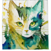 グリーン猫シャワーカーテン シャワーカーテン (正面)