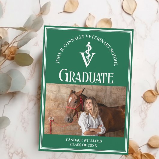 グリーン獣医学校の写真カスタム卒業式 案内状
