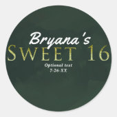 グリーン甘い16シックでエレガントな誕生日パーティーのお気に入り ラウンドシール (正面)