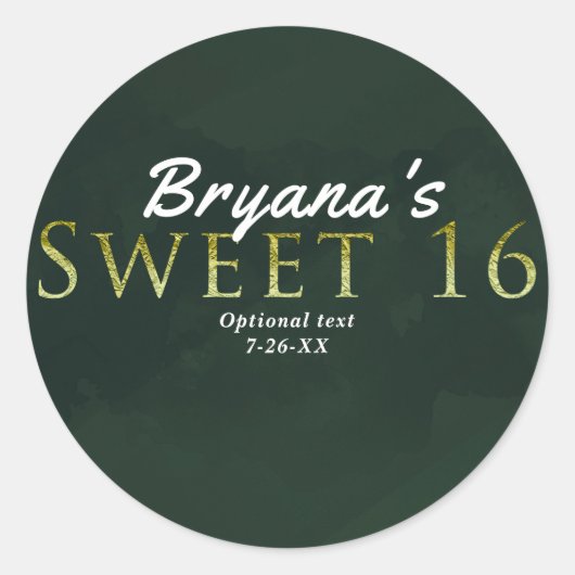 グリーン甘い16シックでエレガントな誕生日パーティーのお気に入り ラウンドシール (正面)