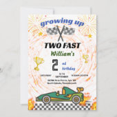 グリーン男の子の車レース車2速2番目の誕生日 招待状 (正面)