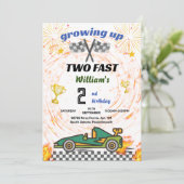 グリーン男の子の車レース車2速2番目の誕生日 招待状 (スタンド正面)