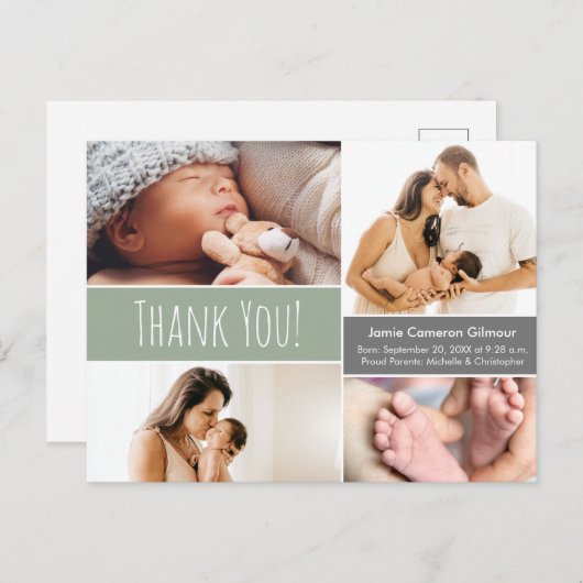 グリーン男の赤ちゃんフォトコラージュ赤ちゃん感謝していシャワーユー ポストカード (正面/裏面)