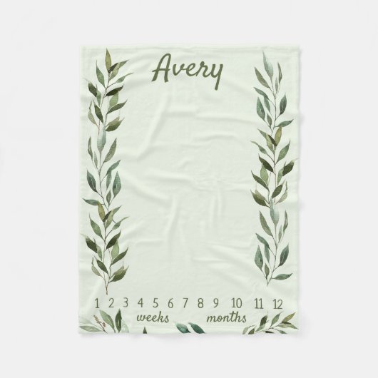 グリーン男女兼用葉のマイルストーン月の週 フリースブランケット (正面)