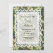 グリーン男女兼用迷彩柄レースベビーシャワーV11 招待状 (正面)