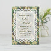 グリーン男女兼用迷彩柄レースベビーシャワーV11 招待状 (スタンド正面)