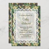 グリーン男女兼用迷彩柄レースベビーシャワーV11 招待状 (正面/裏面)