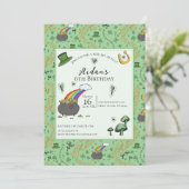 グリーン男女兼用St patricks day子供の誕生日 招待状 (スタンド正面)