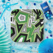 グリーン白黒グレイAro幾何学抽象芸術 ペーパープレート (パーティー)