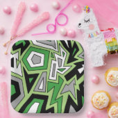 グリーン白黒グレイAro幾何学抽象芸術 ペーパープレート (パーティー)