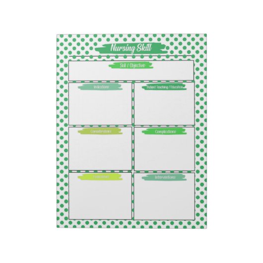 グリーン看護学生スキルテンプレート ノートパッド (回転)