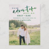 グリーン私たちの冒険が始まる写真を保存する日付 案内ポストカード (正面)