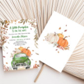 グリーン秋カボチャートラック赤ちゃんシャワー 招待状