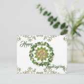 グリーン秋リースフローラ葉ーズHappy Thanksgiving シーズンポストカード (スタンド正面)