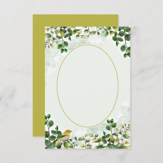 グリーン空白のと金ゴールドのユーカリを予算に結婚する 招待状 (正面/裏面)