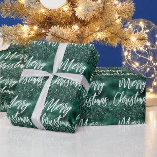 グリーン箔ギラギラ メリークリスマス スクリプト ラッピングペーパー