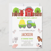 グリーン納屋周囲の庭誕生日招待状 招待状 (正面)